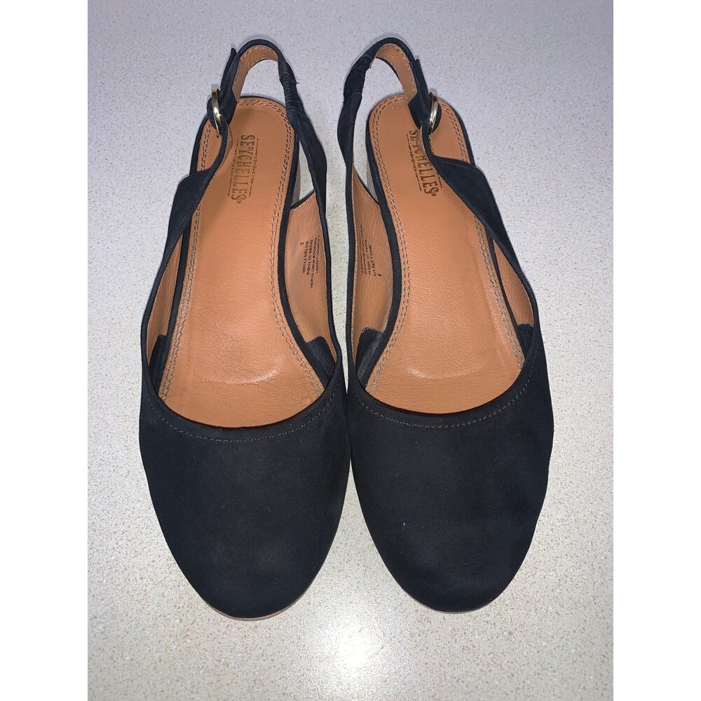 Anthropologie Seychelles Suede Sling Back Mules Black Size 8 - Picture 2 of 9